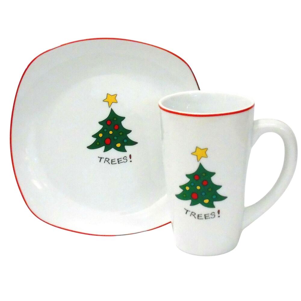 Fitz And Floyd Plate & Mug Set Santas Cookies Hot Cocoa Christmas Tree Snack New